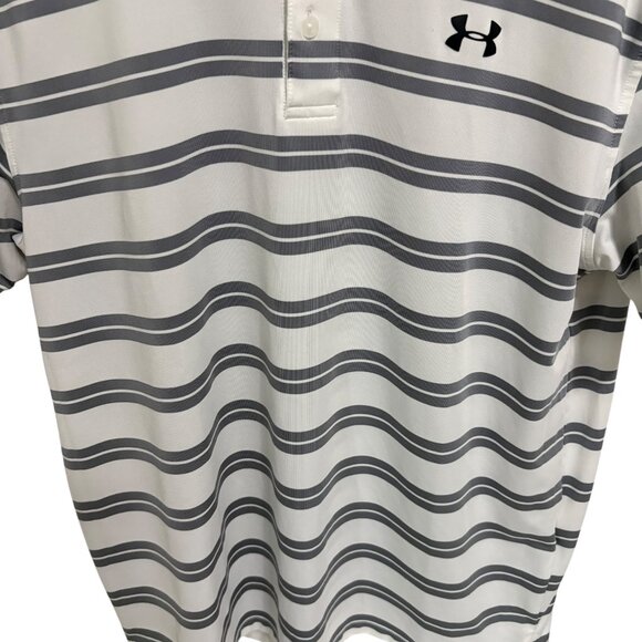 Under Armour Loose Fit Golf Polo Size XL Striped Stretch White - Picture 3 of 6